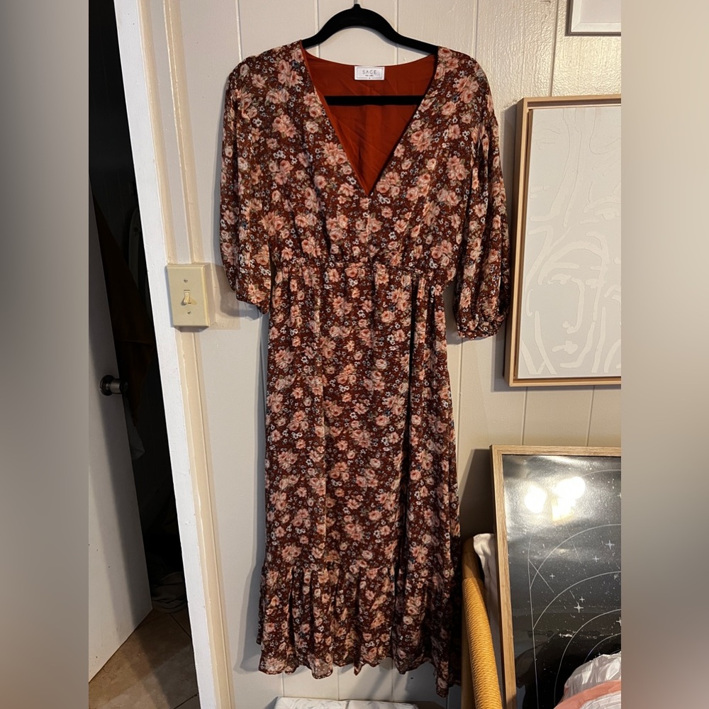 Sage The Label Mauve Brown Floral Dress